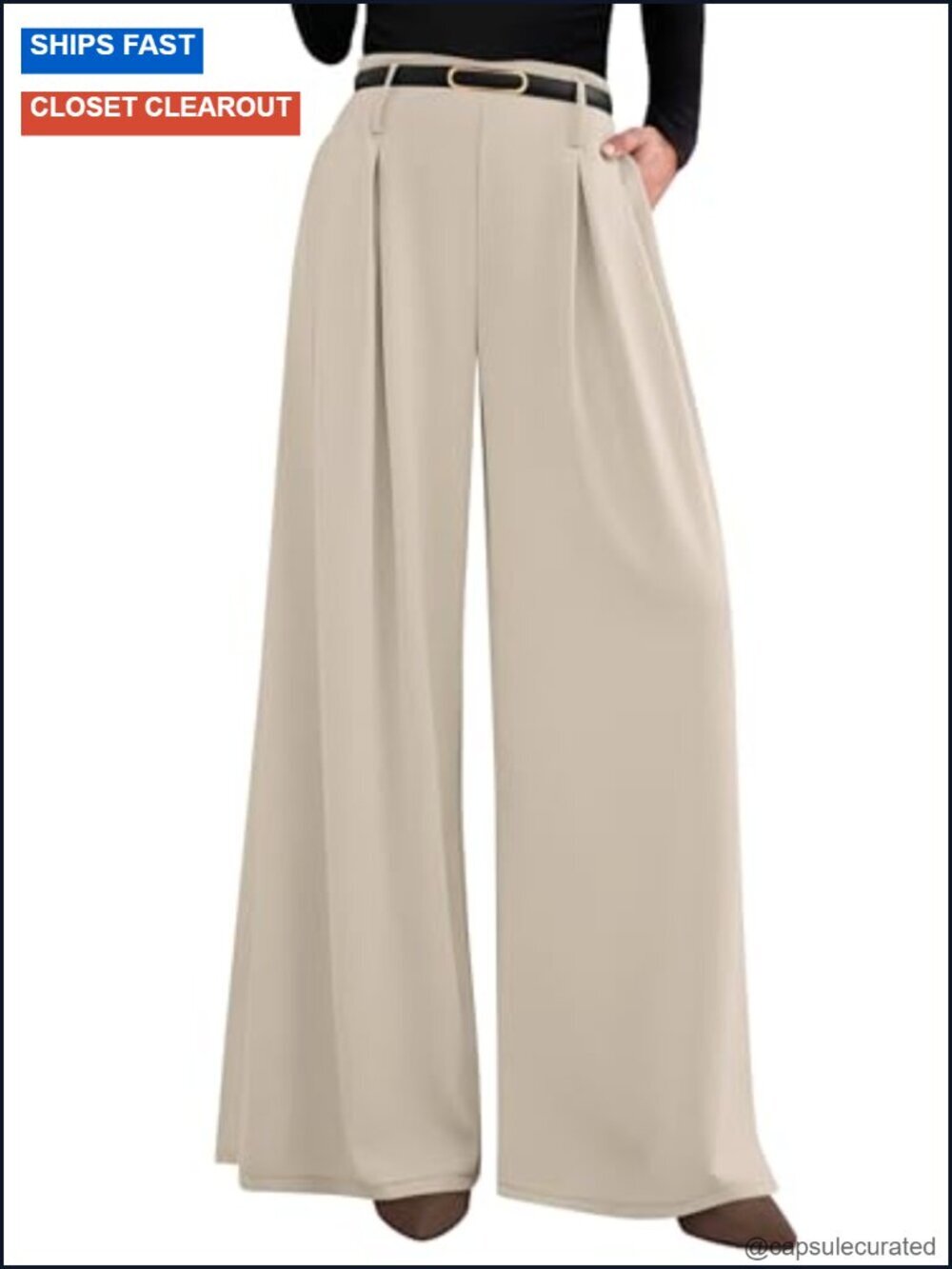 Wide Leg Trousers Elastic High Waisted Pleated Slacks Business Palazzo Pants
